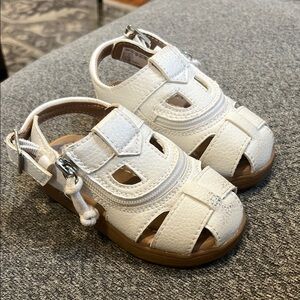 Stylish White and Brown Sandals with Adjustable Strap